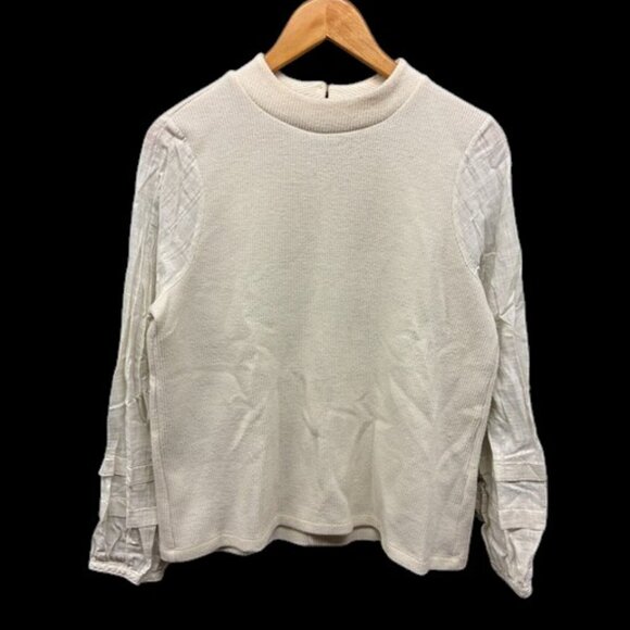 Madewell Sweater Top Women’s Ivory Textured Knit Mixed Fabric Long Sleeve L - Picture 1 of 11
